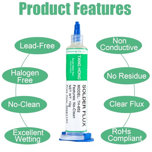 TANG HONG TH-652 10ML No Clean Transparent Solder Flux (1 Pack),10 Ft Solder Wick Braid (1 Pack),For BGA,SMD,PCB,Phone,Etc. Electronic Component Repair