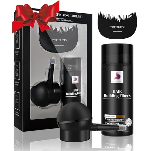 TOPIBUITY Conjunto 3 em 1 de fibras de cabelo e aplicador – Fibras de espessamento de cabelo ocultas