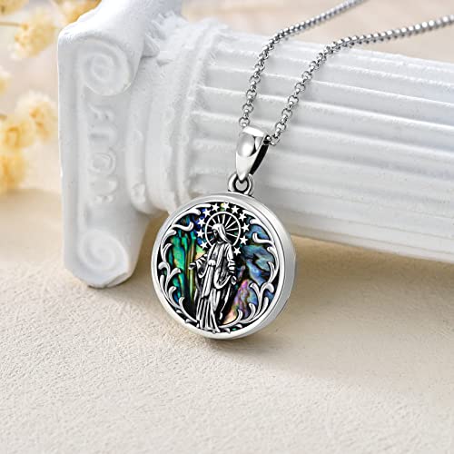Shusukue Virgin Mary Locket Necklace That Holds Pictures 925 Sterling Silver Abalone Shell Locket Necklace Mother Mary Necklace Birthday Mother's Day #TOP1