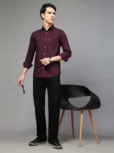 Image of Majestic Man Solid Cotton Casual Shirt - Slim Fit, Full Sleeves, Premium Button Closure