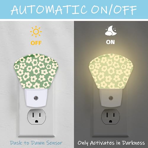 Image of Night Light Vintage Groovy Flowers Plug-in LED Dusk-to-Dawn Sensor Soft Night Lamp,Suitable for Home Bedroom Bathroom Hallway Stairs