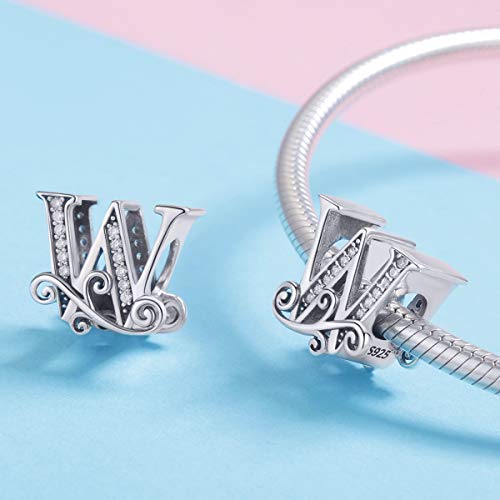 Image of Eternalll Jewellery - Spacer Beads Authentic 925 Sterling Silver Charms Vintage A-Z Letter Alphabet Charms for Bead Bracelets Women Charm Diy Jewelry
