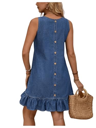 SOLY HUX Women's Denim Dress Sleeveless Button Back Ruffle Short Jean Dresses Cute Summer Tank Dress2