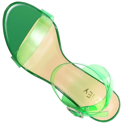 Image of ZriEy Clear Block Sandals Chunky Heels for Women 3.35 Inch Open Toe Adjustable Ankle Strap Pump Sandals for Weddings Parties Daily Wear