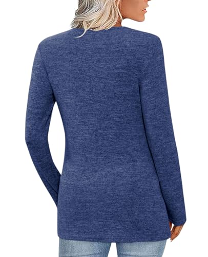 Women's Long Sleeve Tunic Tops V Neck Button Casual Blouse Sweatshirt4