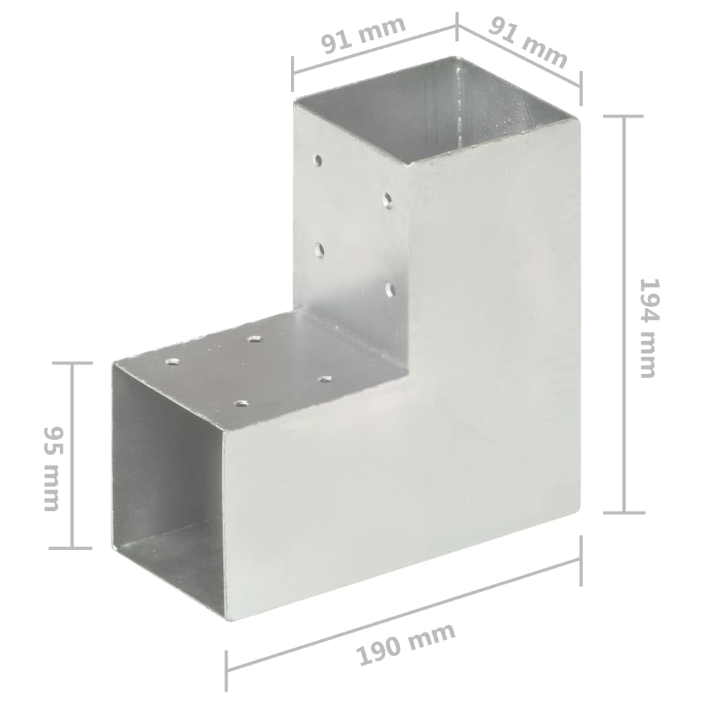 L-Form Pfostenverbinder 4 Stk 91 x 91 mm Verzinktes Metall | Galvanisch verzinkt, vorgebohrt, für quadratische Holzbalken, Außenbauten wie Pavillons