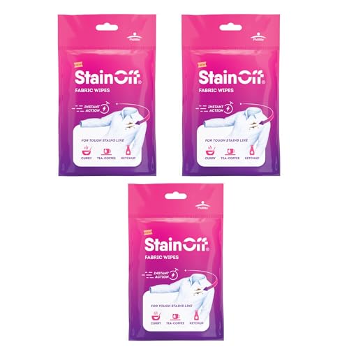 Image of StainOff Stain Remover Wipes For Tough Stains like Tea, Curry, Mud Stains, Helps Remove Stains from White and Coloured Clothes, Fabric (Pack of 3)