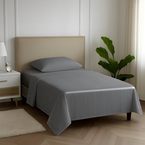 Carressa Linen Luxury Egyptian Cotton Twin XL Stripe Sheet Set - 600 Thread Count Extra Long Staple 3 PC Set, Dark Grey Twin XL Damask Sheets, Soft, Cooling Sateen Weave Sheets Upto 18 in Deep Pocket