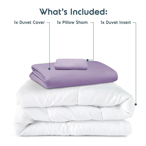 Nestl Twin Duvet Cover Set with Comforter Insert - Lavender 3 Piece 68x90 Duvet Cover & 1 Pillow Sham with White Quilted Down Alternative Comforter, Ultra Soft, All Season