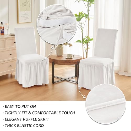 NICEEC Spandex Chair Covers for Dining Chairs Covers Set of 6 Removable Dining Room Chair Covers with Skirt Parson Chair Slipcovers Washable Chair Protector for Kitchen Wedding Party Banquet(White) - Image 5