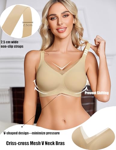 Image of Avidlove Womens Seamless Bras V Mesh Comfort Bralette Everyday T-Shirt Bra | wireless comfort with jelly lift; soft breathable; seamless back smooth; widded straps and side wings; full coverage