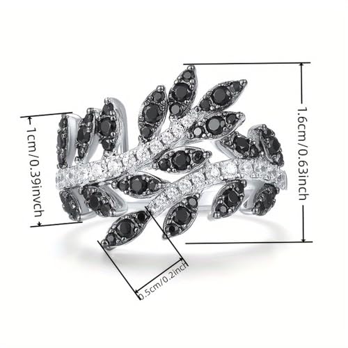 White Gold Plated Stylish Retro Flower Vine Leaf Inlaid Cubic Zirconia Statement Ring Personalized Accessory Ideal for Women's Daily Casual Wear Party Holiday Anniversary Love Jewelry Gift4
