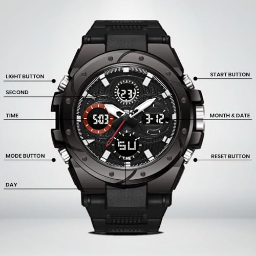 Image of V2A Stryke-VOLTRIX 5130 Analog-Digital Sports Watch for Men | Layered Dial Design | Bold Urban Performance Watch with 50M Water Resistance, Alarm, Stopwatch, Day-Date & Backlight