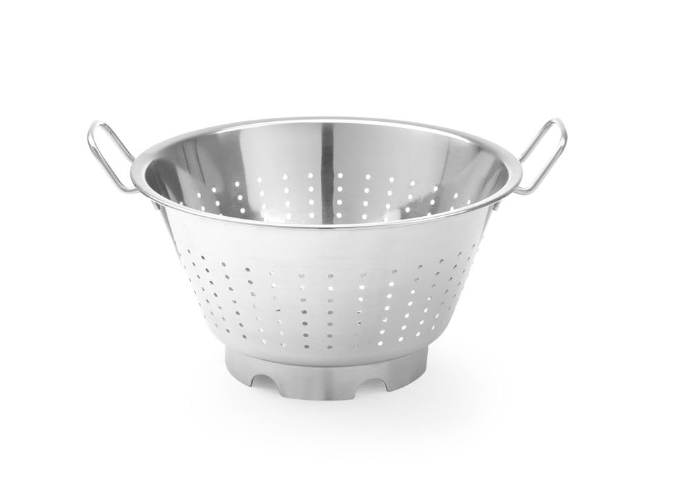 HENDI Passoire de cuisine, egouttoir, tamis pour la cuisine et le lavage des pâtes, des nouilles, des fruits, des légumes, des salades, rond, perforée, avec base et 2 poignées, ø325x(H)175 mm, Inox