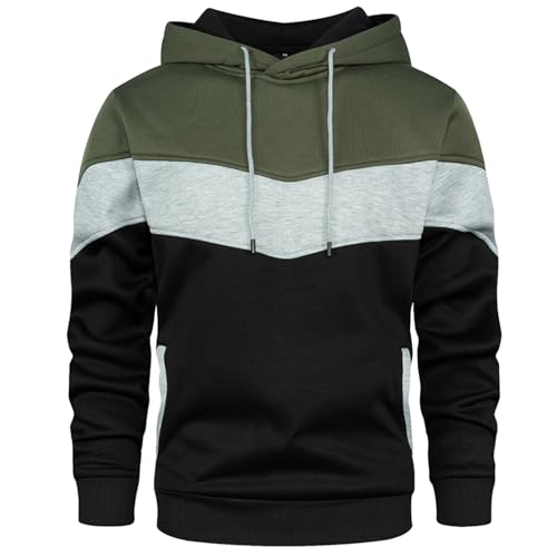Men's Fashion Fleece Hoodies Techwear Contrast Color Sweatshirts, Unisex Lightweight Patchwork Hip Hop Pullover