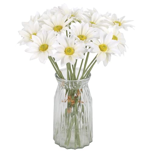 IPOPU 15pcs Daisies Artificial Flowers Faux White Daisies Flowers 12 Fake Wildflowers Flower Silk Flowers for Floral Arrangements Wedding Home Garden Decor (White)