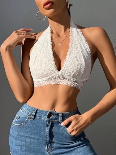 SOLY HUX Women's 2 Piece Halter Lace Bralette Bra4