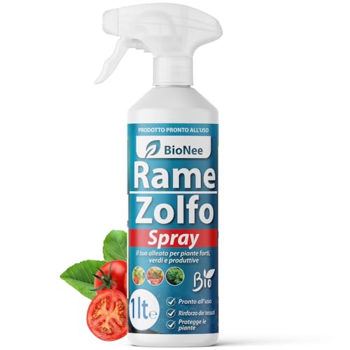 Rame Zolfo Spray – Trattamento naturale pronto all’uso per piante ornamentali, da frutto, orto e giardino – Con rame, zolfo, caolino e microelementi (1 lt)