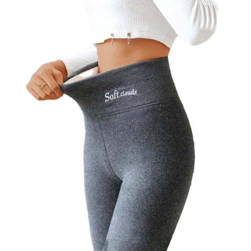 Georcep Soft Clouds Fleece Leggings for Women Winter - Casual High Waist Warm Pants (B-Dark Grey,M)