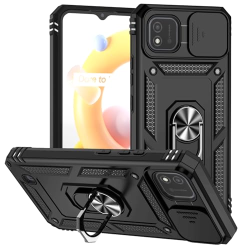 Tothedu Case for Realme C20/Realme C20A/Realme C11 2021 RMX3261 Case with Slide Camera Cover, Built-in 360° Rotate Ring Kickstand Magnetic Shockproof Phone Cover for Oppo Realme C20 Black