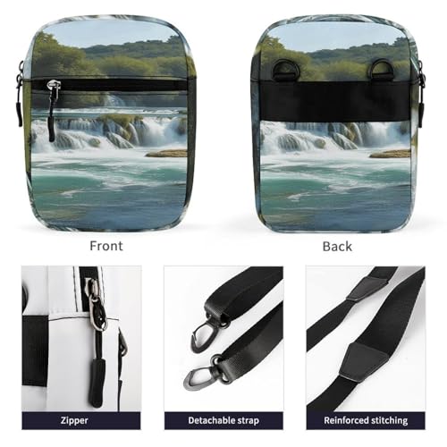 Small Satchel,Waterfalls on Krka River Print Small Shoulder Bag,small Messenger Satchel Bags,mini Bag with Adjustable Strap3