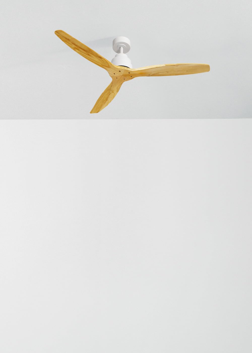 CREATE / WINDSTYLANCE NATURAL WOOD/Ventilateur de plafond avec télécommande, blanc pales en bois naturel / 40W, Silencieux, Ø132 cm, 6 vitesses, minuterie, été-hiver, double hauteur
