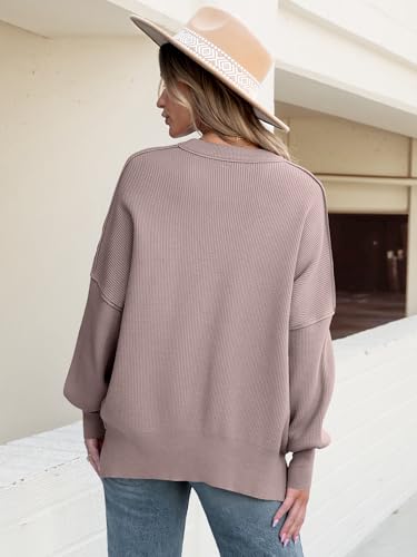 Image of ANRABESS Women Oversized Sweaters Batwing Long Sleeve 2026 Fall Outfits Crewneck Casual Knit Side Slit Fashion Pullover Top