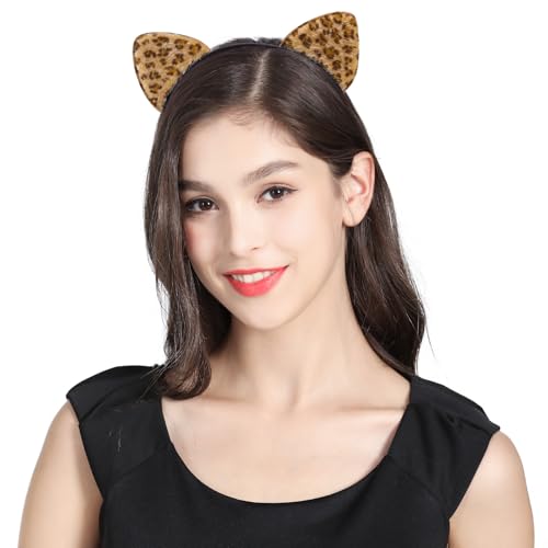 THAUSDAS Black Cat Ears Headband: Leopard Cheetah Ears Headband - Furry Padded Animal Costume Accessories for Halloween Cosplay Women Adult Girls Kids by THAUSDAS - Used condition - US$15.63