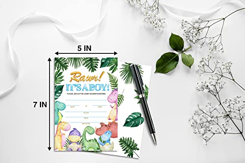 Baby Shower Invitations For Boy, Safari Jungle Fill-In Invites For Baby Showers, Dinosaur Baby Shower Decorations For Boys, Gender Reveal Parties Invitations, 4" X 6" Double-Sided Cards(25 Invitations And Envelopes)-A07 #TOP2
