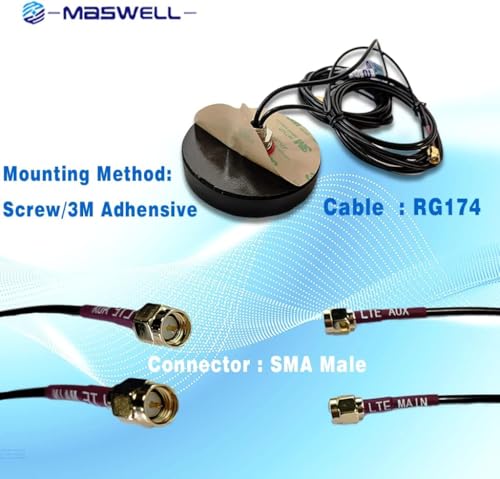 Image of Maswell GSM-046: Cellular 2X2 MIMO Antenna 4G Outdoor, 700-2700MHz 3G LTE 4G Antenna for T-Mobile Verizon AT&T, Waterproof 9.8ft Cables with SMA, Screw-Mount, 2dBi Gain NOT for Speed Competition