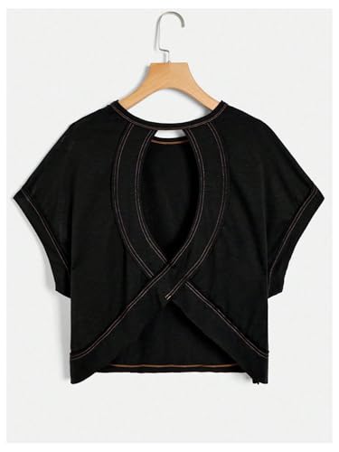 SOLY HUX Women's 2 Piece Summer Open Back Tops Criss Cross Cut Out Backless Tee Short Sleeve Casual T Shirt4
