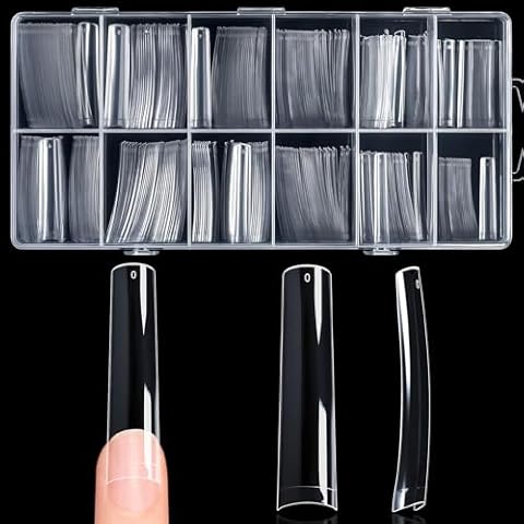 krofaue Extra Long C Curve Nail Tips - 240 PCS Half Cover XXL Long Acrylic Artificial Tips 12 Sizes French Style Straight Square Nails Professional Clear False Nails Tips for Nail Salons Home DIY Cover