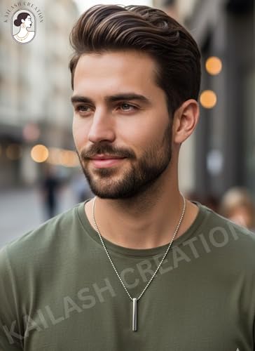 Image of Men's Stainless Steel Pendant Chain | Anti-Tarnish Silver Geometric Pendant Chain with Black Enamel Locket | Premium Stylish Neck Chain for Boys & Men | Durable Daily Wear Jewellery Gift for brother, Boyfriend and Husband