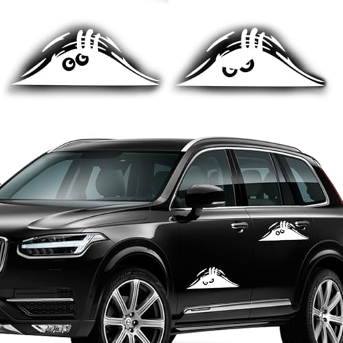 2 Pezzi Decalcomania 3D Divertente, Mostro Sbirciante Occhi Spaventosi Adesivo per Auto, Impermeabile, Elfo a cartone animato che sbircia (Bianco)