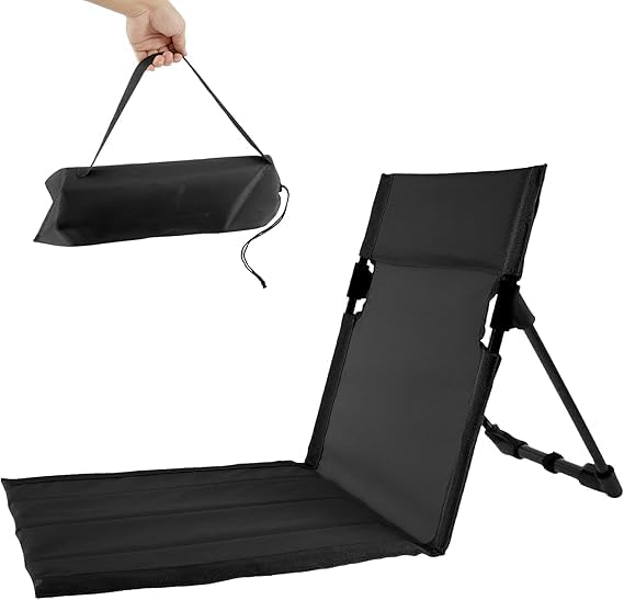 Floor Chair with Back Support Folding Cushion Beach Seats for Mountaineering Black Pool Seats for Edge,Beach Camping Picnic Lawn Accessories-Black-image-19