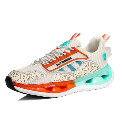 Men's Fashion Mid Top Lace Up Air Cushion Road Running Shoes Outdoor Lightweight Breathable Walking Athletic Tennis Sneaker