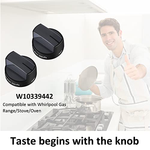 Image of W10339442 Whirlpool Stove Knobs, Cooktop Surface Burner Control Knobs Black Replacement Compatible with Whirlpool Gas Range /Stove /Oven, Replaces WPW10339442 PS11753188 (2packs)