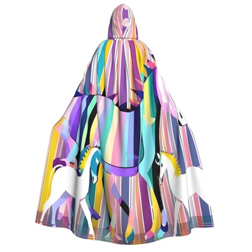 NBAGHPQ Capa con capucha para adultos, con estampado de unicornios en rayas coloridas, para carnaval, cosplay, disfraces diarios, celebraciones al aire libre