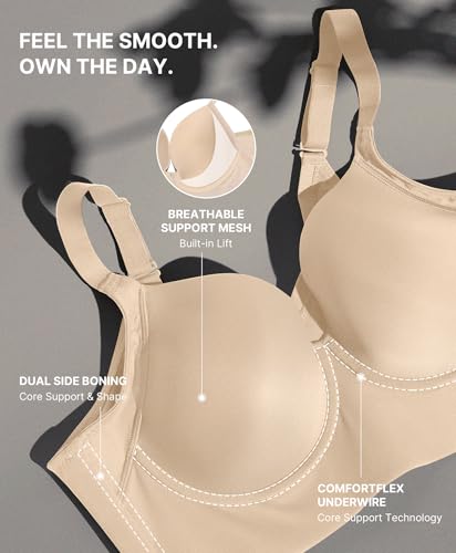 Image of SHAPELLX Back Smoothing Push Up Underwire Bra, Molded Cup Support Bra