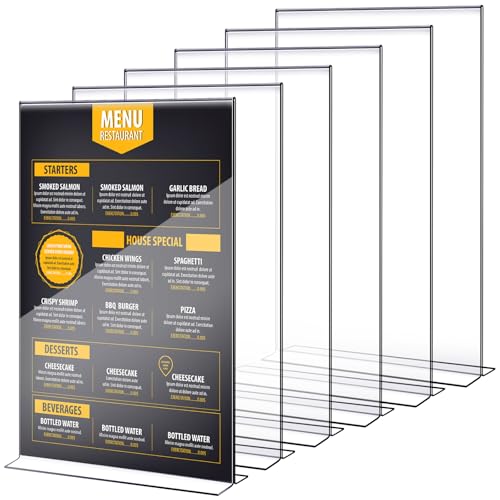 Image of Shellwei 6 Pcs 11 x 14'' Acrylic Sign Holder Clear Acrylic Picture Frame Vertical Table Top Frame with Stand Double Sided T Shape Flyer Holder for Paper Menu Photo Restaurant Office Home