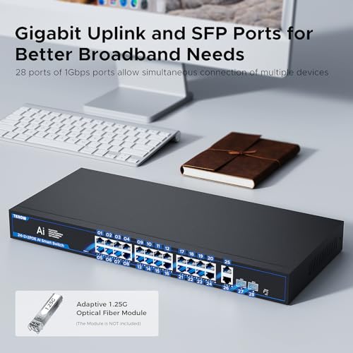 Image of PoE+ Ethernet Switch,IEEE802.3af /at, Up to 30W,Base-T,Desktop /Wall Mount, for AP & IP Cameras,Home,Gaming,Office,Plug & Play | Shielded Ports | Fanless Quiet,1 Gigabit 28 Port,320W