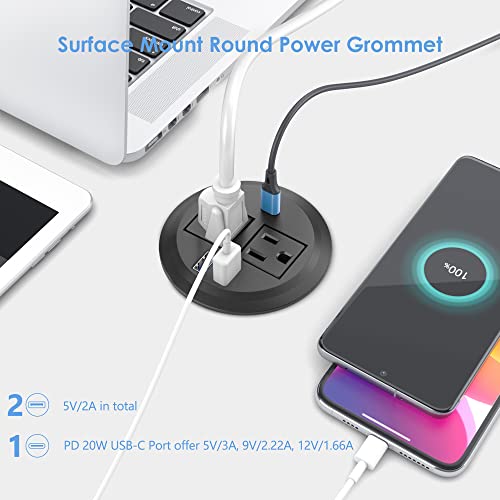 Recessed Power Grommet with AC Outlets, 20W Fast Charging USB-C Port - Flush-Mount for Desktop,Workspace Essential Desk Outlet,ETL Listed by Jgstkcity - Image 3