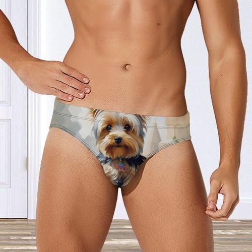 Yorkshire Terrier in Garden Men's Swim Briefs Sexy Bikini Swimsuit Beach Shorts Underwear Low Waist4