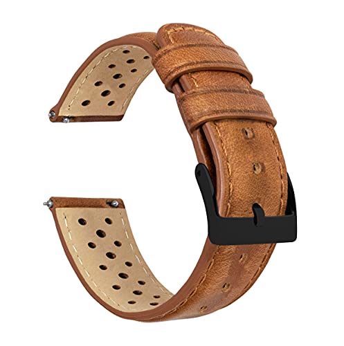 Image of 24mm Caramel - Barton Racing Horween Leather Black Buckle Watch Bands - Quick Release - Choose Strap Color & Width