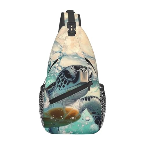 Crossbody Sling Backpack Bag Sea Turtle Mini Casual Shoulder Daypack Chest Bag For Women Men Travel Hiking Gym Anti Theft
