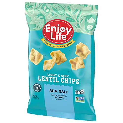 Enjoy Life Sea Salt Lentil Chips, Dairy Free Chips, Soy Free, Nut Free, Non Gmo, Vegan, Gluten Free, 4 Oz Each (12 Bags) #TOP7