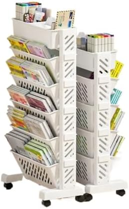 5-Tier Rolling Bookshelf on Wheels - Mobile Book Stora Cart with Adjustable Height, Pen Holder for Office Supplies, Perfect for Small Spaces, Modern Design & Versatile nizat