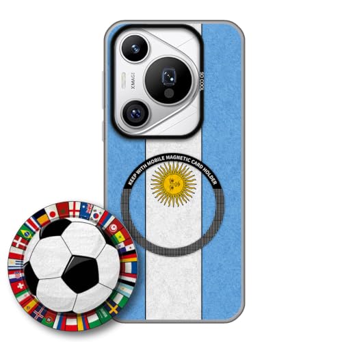 JGOYGYI Case for Huawei PURA 70 Pro with Magnetic Detachable Collapsible Grip Stand, Shockproof Silicone Bumper Cover, Argentina Flag Football Design,Pattern 4