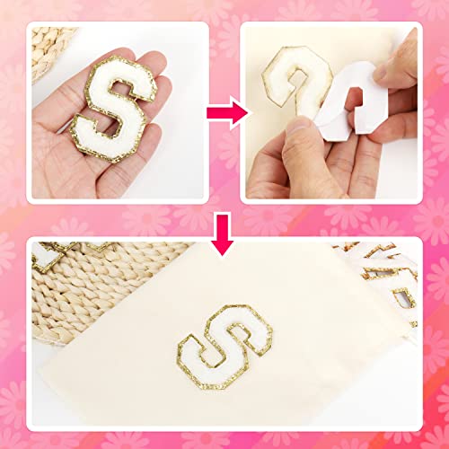 Self-Adhesive Iron On Letters Chenille Patches: 26Pcs White Letter Patches Stickers Varsity Letter Patches For Clothing Jackets Backpacks Hats Repair Alphabet Embroidered Applique Preppy Patch #TOP2
