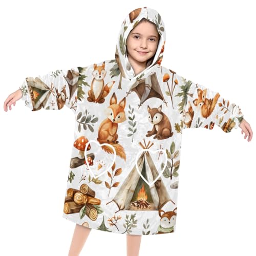 Pardick Wearable Blanket Hoodie for Kids, Cute Squirrels Fleece Sweatshirt Blanket Oversized Blanket Sweatshirt with Pocket Flannel Warm Hooded Blanket 6-10 Year Old Girl Boy Gift, One Size